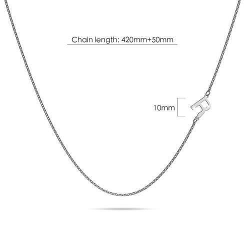 Bold Alphabet Letter Initial Charm Necklace in White Gold Tone